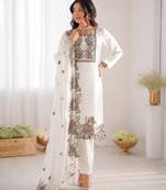 Off white art silk thread work salwar suit