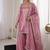 pink satin with lace border kurta palazzo dupatta set