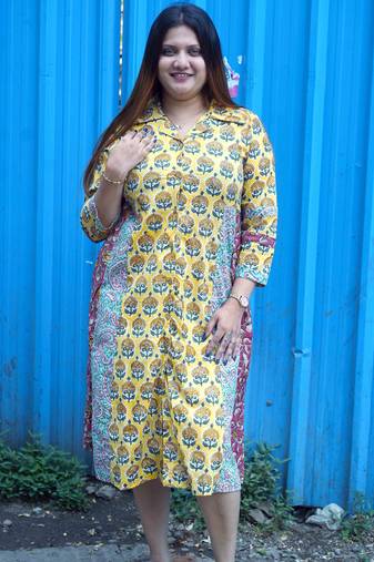 yellow handblock printed dress
