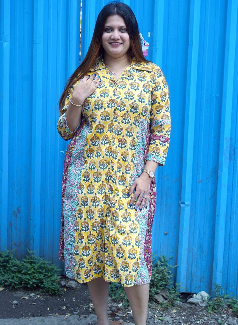 yellow handblock printed dress