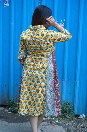 yellow handblock printed dress