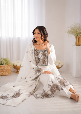 Off white art silk thread work salwar suit 2