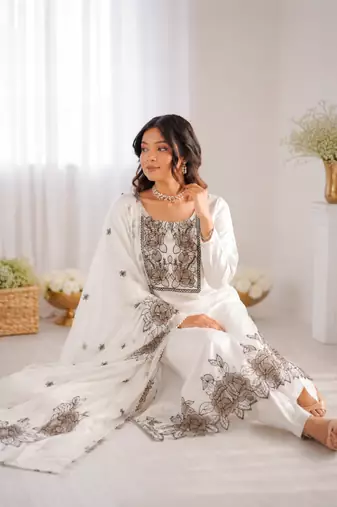Off white art silk thread work salwar suit
