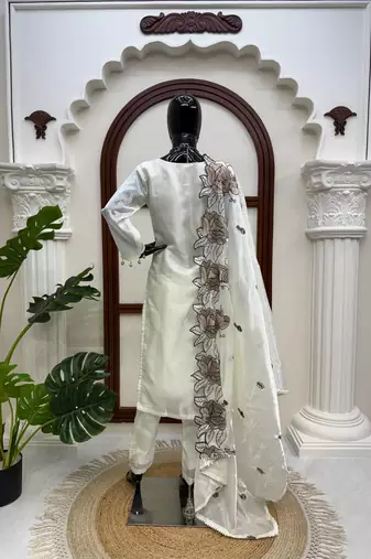 Off white art silk thread work salwar suit