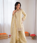 Cream art sillk thead work palazzo suit