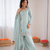 Light sky blue art sillk thead work palazzo suit