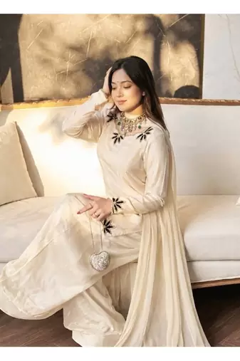 Black embroidery crep fully stitched farshi salwar suit set