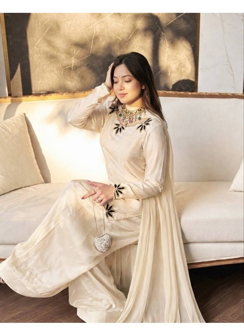Black embroidery crep fully stitched farshi salwar suit set