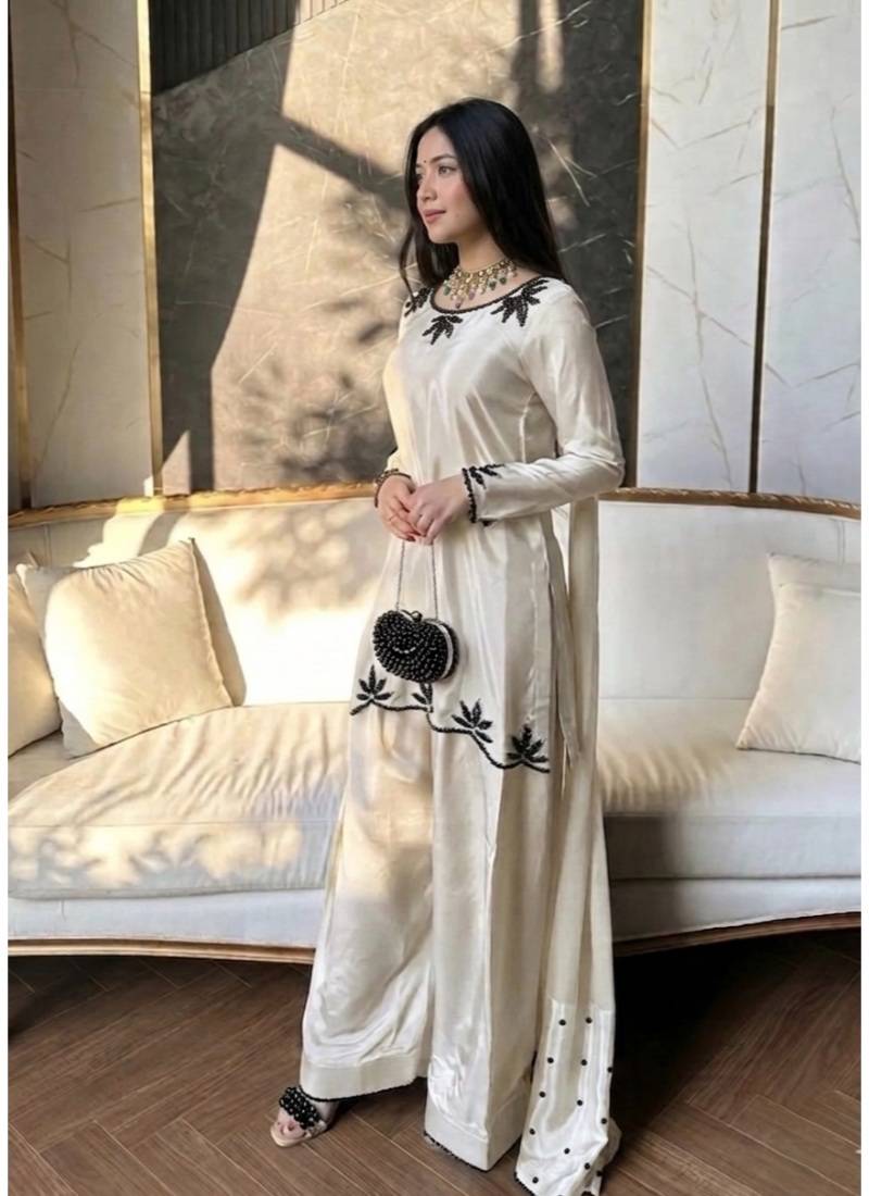 Black embroidery crep fully stitched farshi salwar suit set