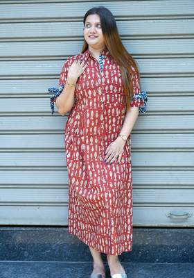rust printed cotton dress 2