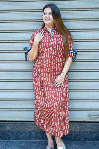 rust printed cotton dress
