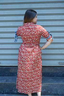rust printed cotton dress 3