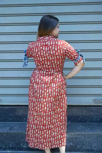 rust printed cotton dress