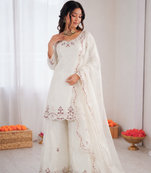 Off white art sillk thead work palazzo suit
