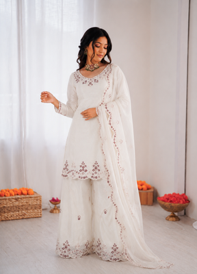 Off white art sillk thead work palazzo suit 2