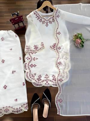 Off white art sillk thead work palazzo suit 4