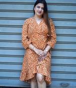 orange printed frill dress