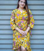 yellow kalamkari handprinted frill dress