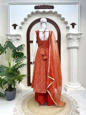 Rust orange georgette thread with sequin palazzo suit 4