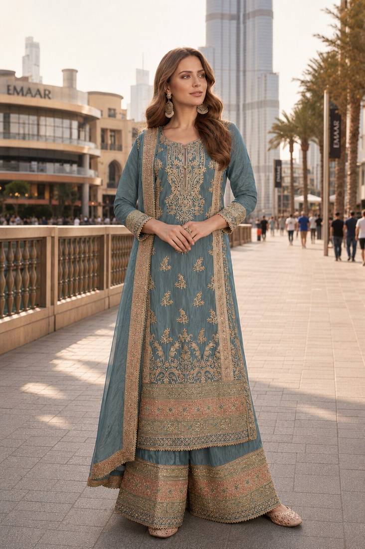 grey festive pakistani suit