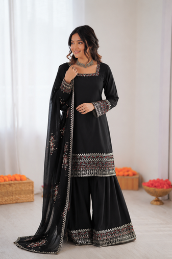 Black crepe thread with sequin  palazzo suit
