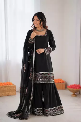 Black crepe thread with sequin  palazzo suit
