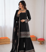 Black crepe thread with sequin  palazzo suit
