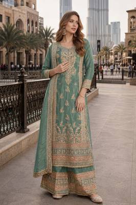 sage green festive pakistani suit 1