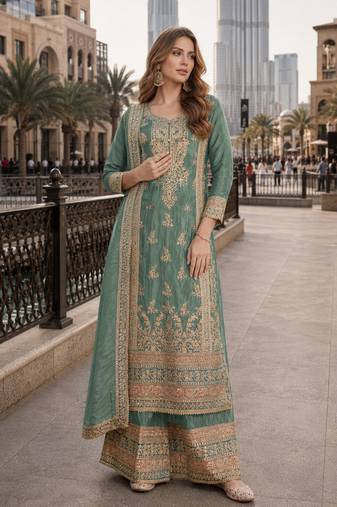 sage green festive pakistani  suit