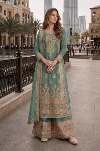 sage green festive pakistani suit