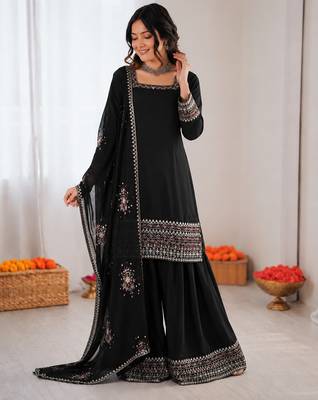 Black crepe thread with sequin  palazzo suit 2