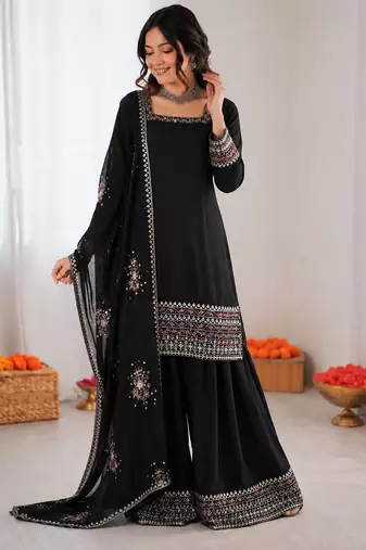 Black crepe thread with sequin  palazzo suit