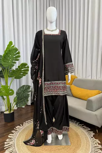 Black crepe thread with sequin  palazzo suit