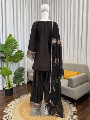 Black crepe thread with sequin  palazzo suit 4