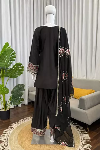 Black crepe thread with sequin  palazzo suit