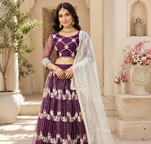 WINE NET MULTI AND SEQUENCE WORK BUTTERFLY NET LEHENGA CHOLI AND DUPATTA SET 