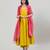 Mustard yellow dola silk anarkali set with red dupatta