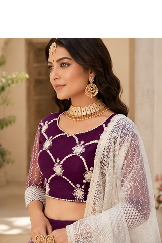 WINE NET MULTI AND SEQUENCE WORK BUTTERFLY NET LEHENGA CHOLI AND DUPATTA SET  5