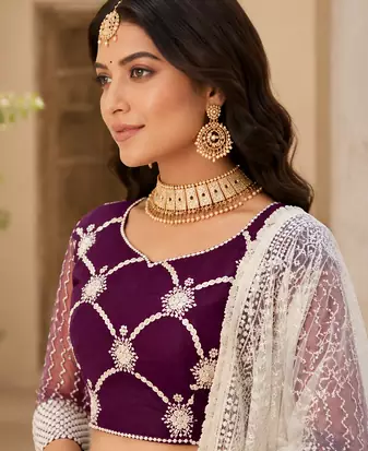 WINE NET MULTI AND SEQUENCE WORK BUTTERFLY NET LEHENGA CHOLI AND DUPATTA SET 