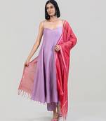 Lilac purple dola silk anarkali set with red dupatta