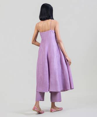 Lilac purple dola silk anarkali set with red dupatta 2