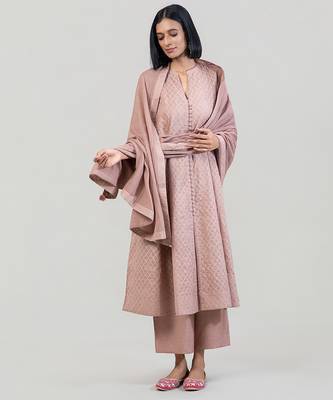 Dusty rose jacquard chanderi anarkali set 1