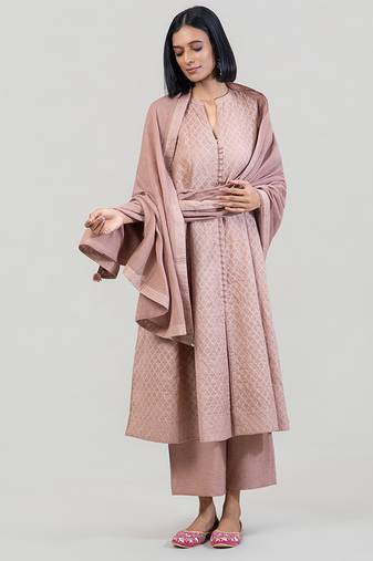 Dusty rose jacquard chanderi anarkali set