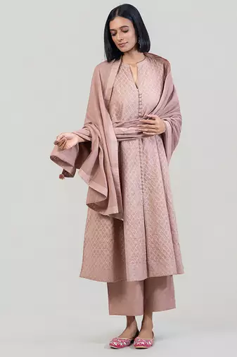 Dusty rose jacquard chanderi anarkali set