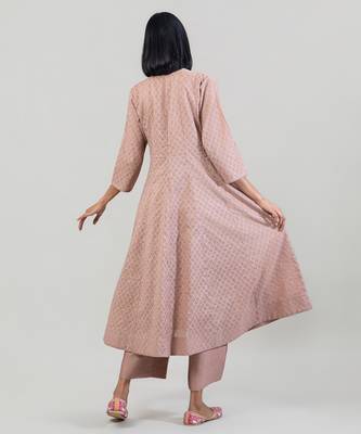 Dusty rose jacquard chanderi anarkali set 2