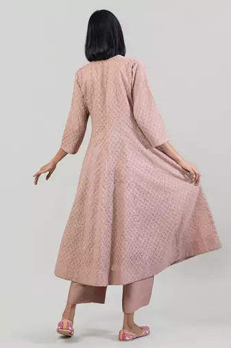 Dusty rose jacquard chanderi anarkali set