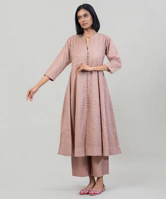 Dusty rose jacquard chanderi anarkali set 3