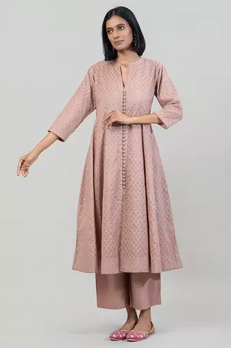 Dusty rose jacquard chanderi anarkali set