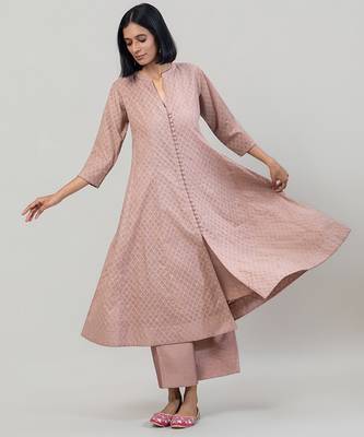 Dusty rose jacquard chanderi anarkali set 4
