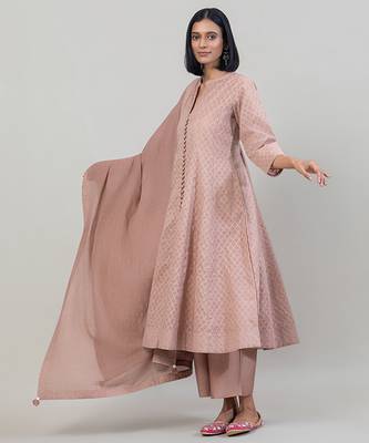 Dusty rose jacquard chanderi anarkali set 5